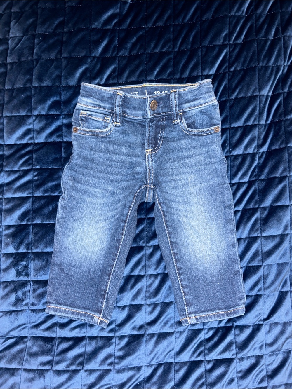 Baby Gap Blue Denim Jeans 12-18M Elastic Waist Faded Straight Leg